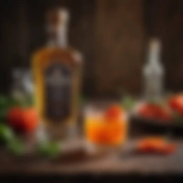 Habanero tequila cocktail beautifully presented on a rustic table