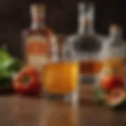 Vibrant habanero peppers alongside premium tequila bottles