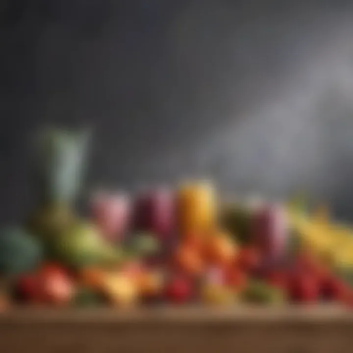 Colorful assortment of fresh fruits and vegetables prepared for smoothies