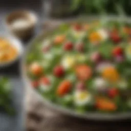 A vibrant spring salad featuring fresh greens and colorful vegetables