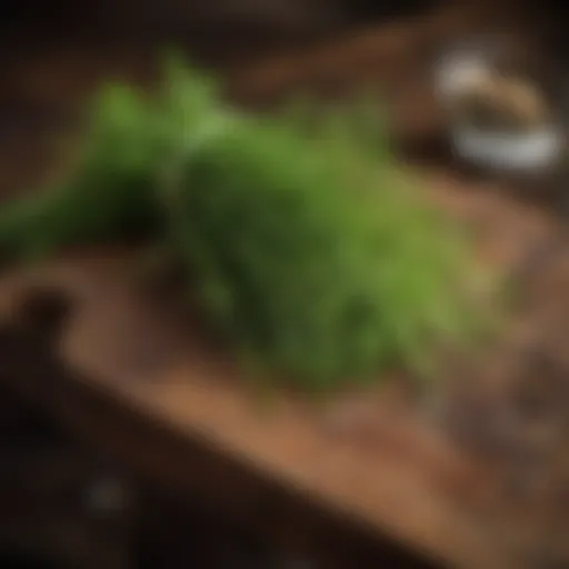 Fresh sprigs of Hidden Valley Dill on a rustic wooden table