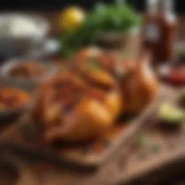 An array of ingredients including honey, chipotle peppers, and spices on a wooden table