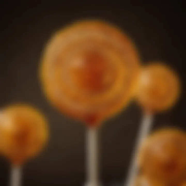 A beautifully crafted honey lollipop with intricate designs.