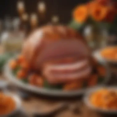 A beautifully glazed HoneyBaked Ham on a festive table