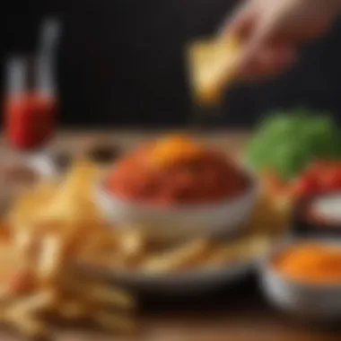 Dips and Crispy Snacks A variety of vibrant dips served alongside crispy vegetable sticks and chips