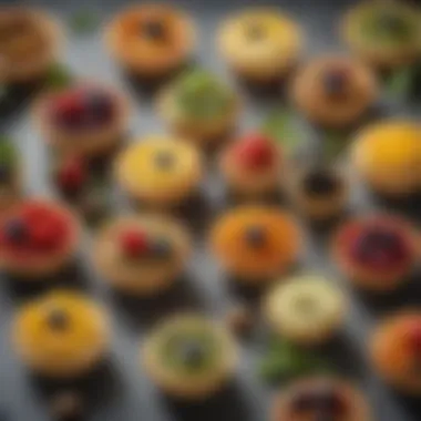 Mini Tartlets Arrangement Artfully arranged mini tartlets filled with seasonal ingredients and garnishes