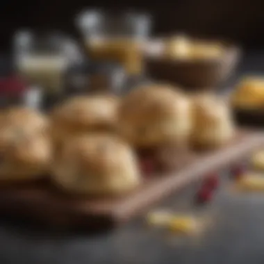 A neatly organized setup of various scone mix ingredients