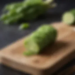 Fresh wasabi root on a cutting board