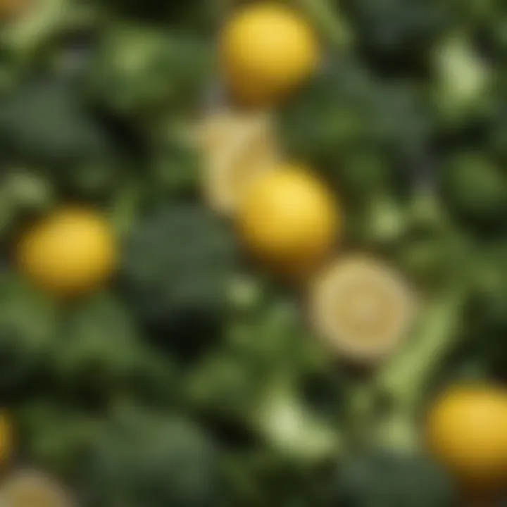 Close-up of lemon broccoli highlighting textures