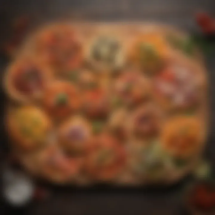 A creative display of different variations of tortilla pizza on a wooden platter