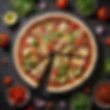 A vibrant low carb tortilla pizza topped with fresh vegetables and cheese