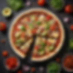 A vibrant low carb tortilla pizza topped with fresh vegetables and cheese