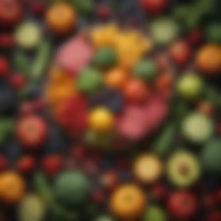 Colorful fruits and vegetables arranged artistically