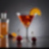 A classic Manhattan cocktail garnished with a cherry and orange twist.