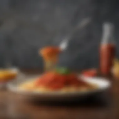 Pasta elegantly plated with tomato sauce