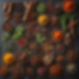 An assortment of Mediterranean spices and herbs arranged elegantly