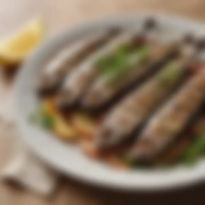 A vibrant Mediterranean dish featuring grilled sardines garnished with herbs