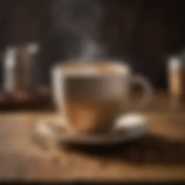 A steaming cup of natural decaf coffee placed on a rustic wooden table