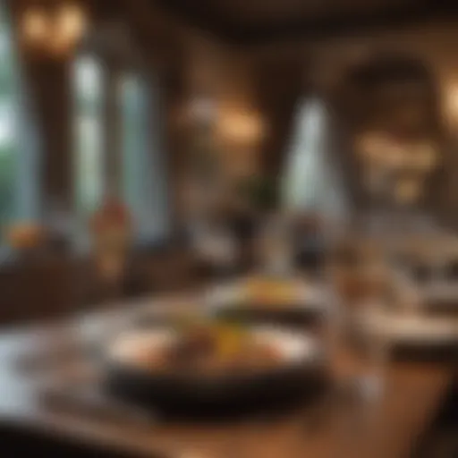 Elegant dining setup with fine tableware and ambient lighting