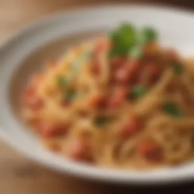 A vibrant plate of Olive Garden's signature pasta dish showcasing a rich sauce and fresh herbs