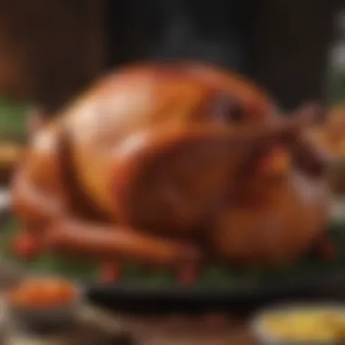 Close-up of a smoked turkey showcasing its rich color