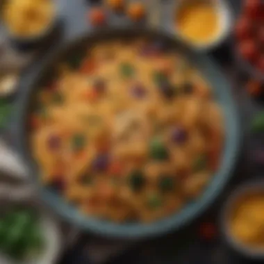 Artful Vegan Pasta Presentation A beautifully arranged vegan meal featuring pasta and colorful vegetables