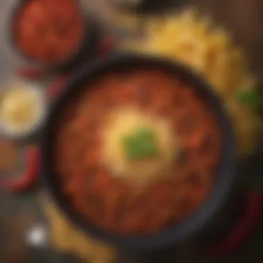 Chili with a Twist: Pasta Delight A vibrant bowl of chili topped with al dente pasta