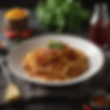 Elevated Dining: Pasta in Chili A contemporary dining setting featuring chili pasta dish