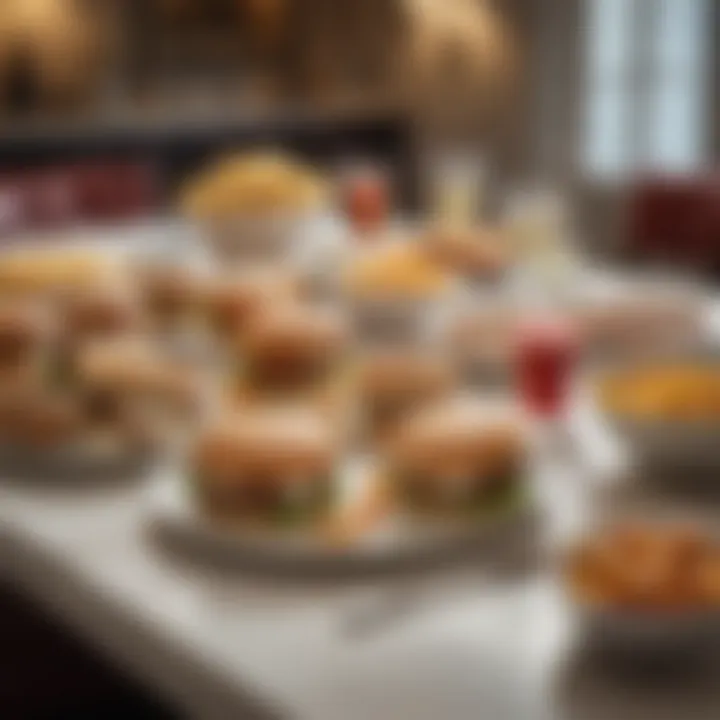 A beautifully arranged table featuring a variety of pearl-inspired gourmet dishes and burgers.