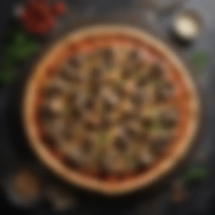 An elegant presentation of mushroom pizza on a dining table