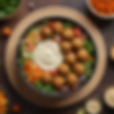 A colorful bowl of Mediterranean falafel with fresh vegetables and tahini sauce, symbolizing healthy eating.