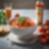 A bowl of Prego Creamy Vodka Sauce with fresh basil and tomatoes.