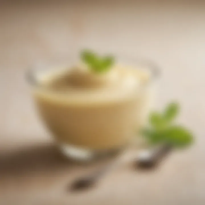 A close-up of a spoonful of pudding showcasing its smooth texture