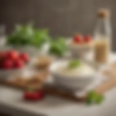 Ingredients for making pudding with stevia displayed on a countertop