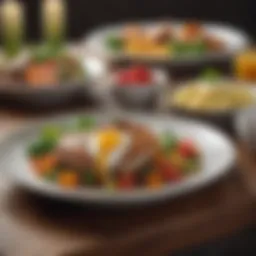 A variety of keto-friendly dishes beautifully plated at a restaurant.
