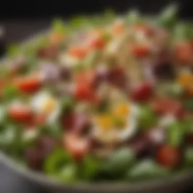 A close-up of a nutritious salad loaded with keto-compliant ingredients.