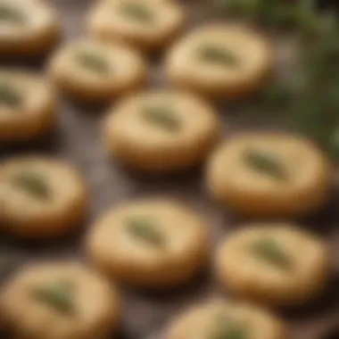 A close-up of golden-brown rosemary shortbread cookies