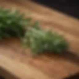Fresh rosemary sprigs on a wooden surface