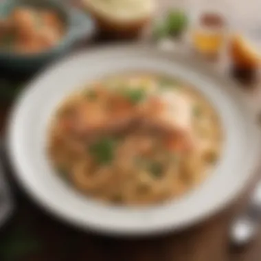 A rich and creamy salmon pasta dish, garnished with herbs