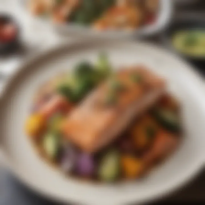 A vibrant plate of seared salmon with a colorful vegetable medley