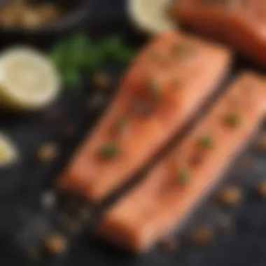 Fresh salmon fillets with garlic cloves