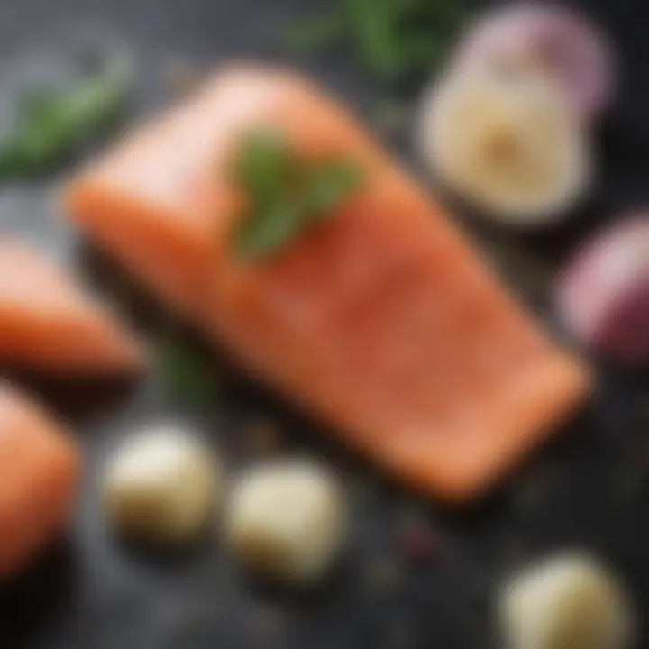 Nutrient-rich ingredients highlighting salmon and garlic