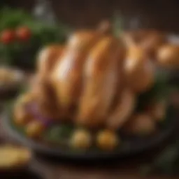 Whole chicken elegantly arranged with herbs and spices