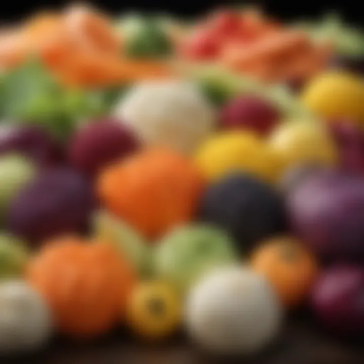 An array of colorful vegetables used for fermenting sauerkraut