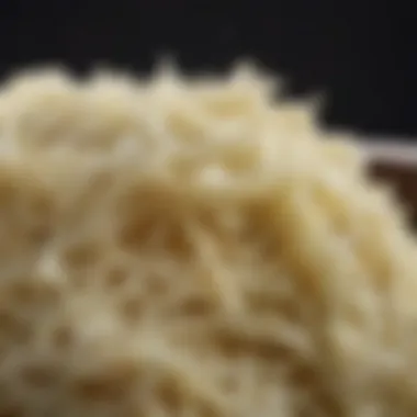 A close-up of sauerkraut showcasing its texture and fermentation bubbles