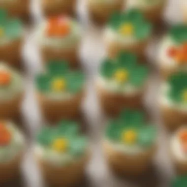 Artistic Toppings on Shamrock Cupcakes Artistic arrangement of shamrock cupcakes with various toppings showcasing creativity
