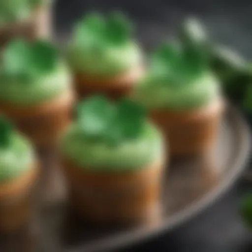 Elegant presentation of shamrock cupcakes adorned with green frosting and edible decorations