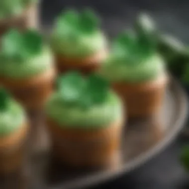 Charming Presentation of Shamrock Cupcakes Elegant presentation of shamrock cupcakes adorned with green frosting and edible decorations