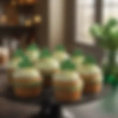 Festive Showcase of Shamrock Cupcakes A festive display of shamrock cupcakes on a decorative platter, perfect for celebrations