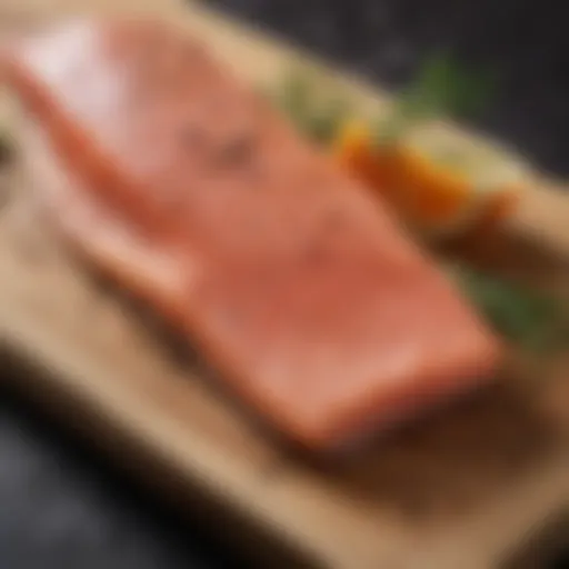 Gourmet smoked steelhead fillet on a wooden board